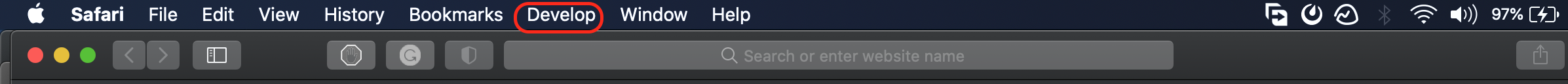 The “Develop” menu now visible in Safari